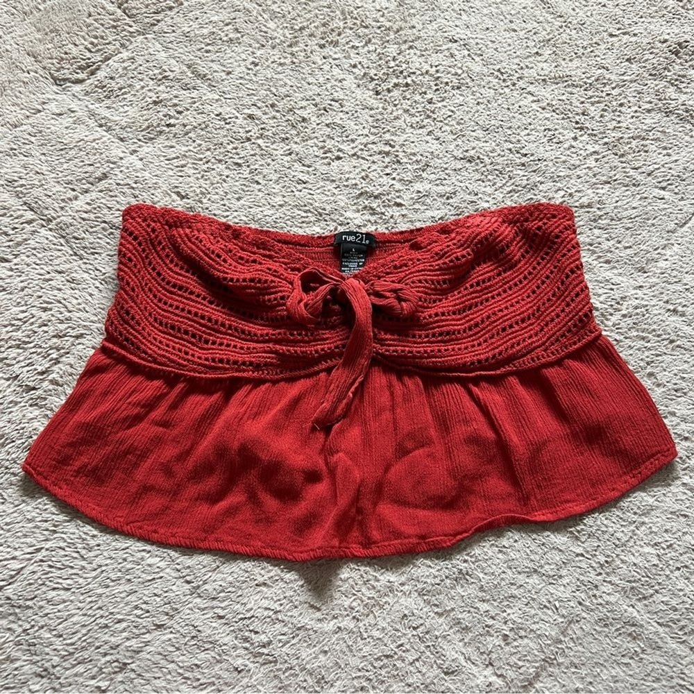 Rue21 Smocked Strapless Crochet Crop Top Preppy Minimalist Cottage Summer Size L